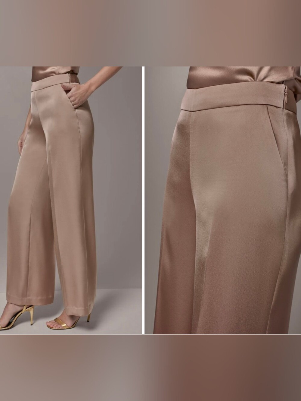 Donna Karan Satin Wide-Leg Pants in Blush Pink NWT Size 14 - Picture 2 of 9
